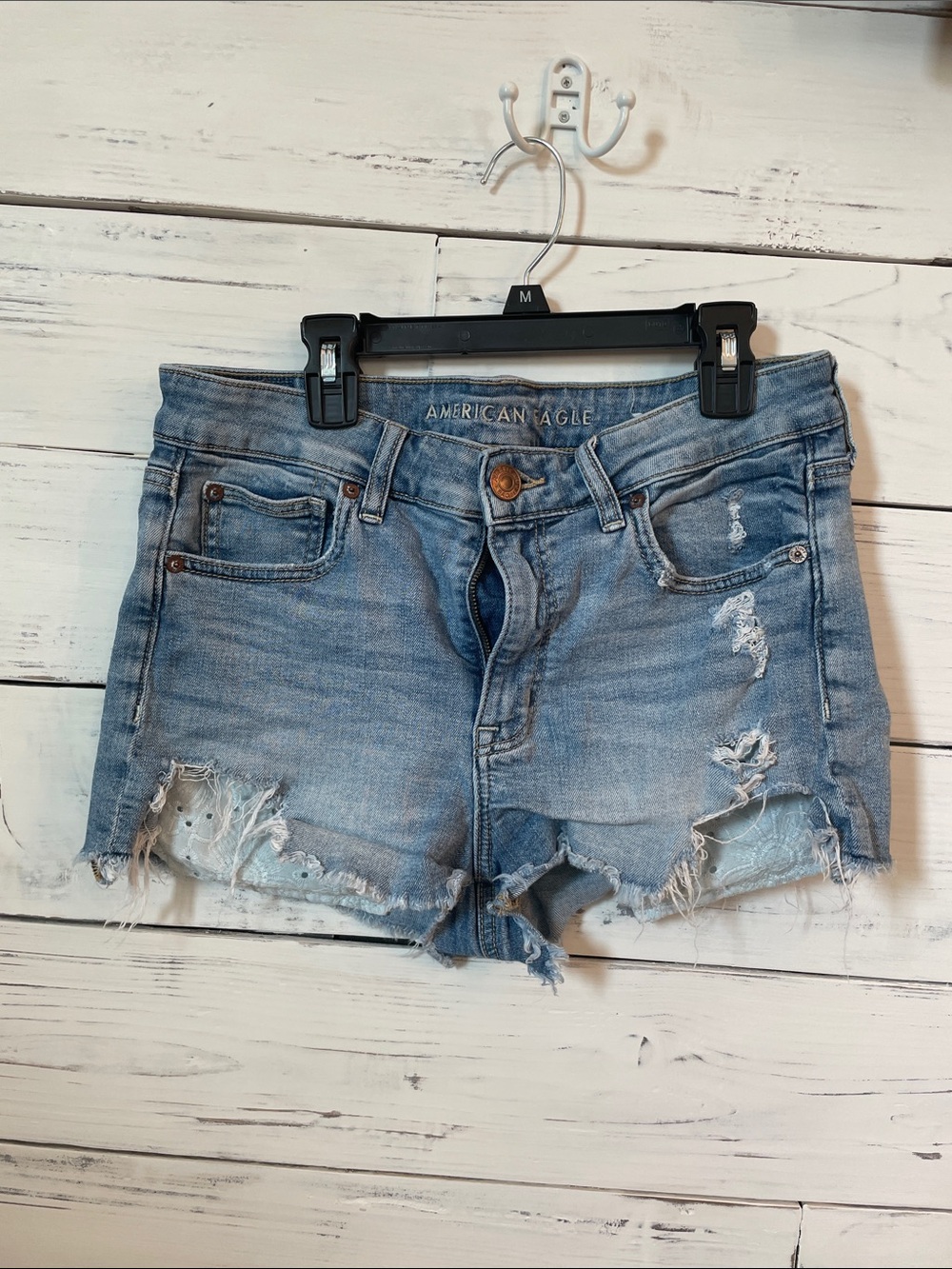 American Eagle Outfitters Light Wash Distressed Denim Shorts
